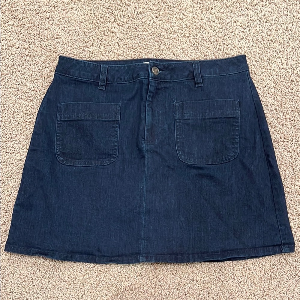 Maison Jules Dark Blue Wash Denim Skirt with Front Pockets